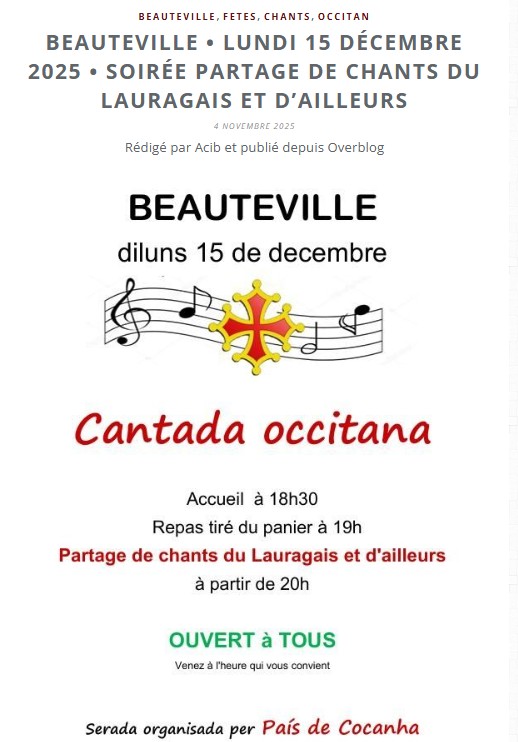 SOIRÉE PARTAGE DE CHANTS DU LAURAGAIS ET D'AILLEURS