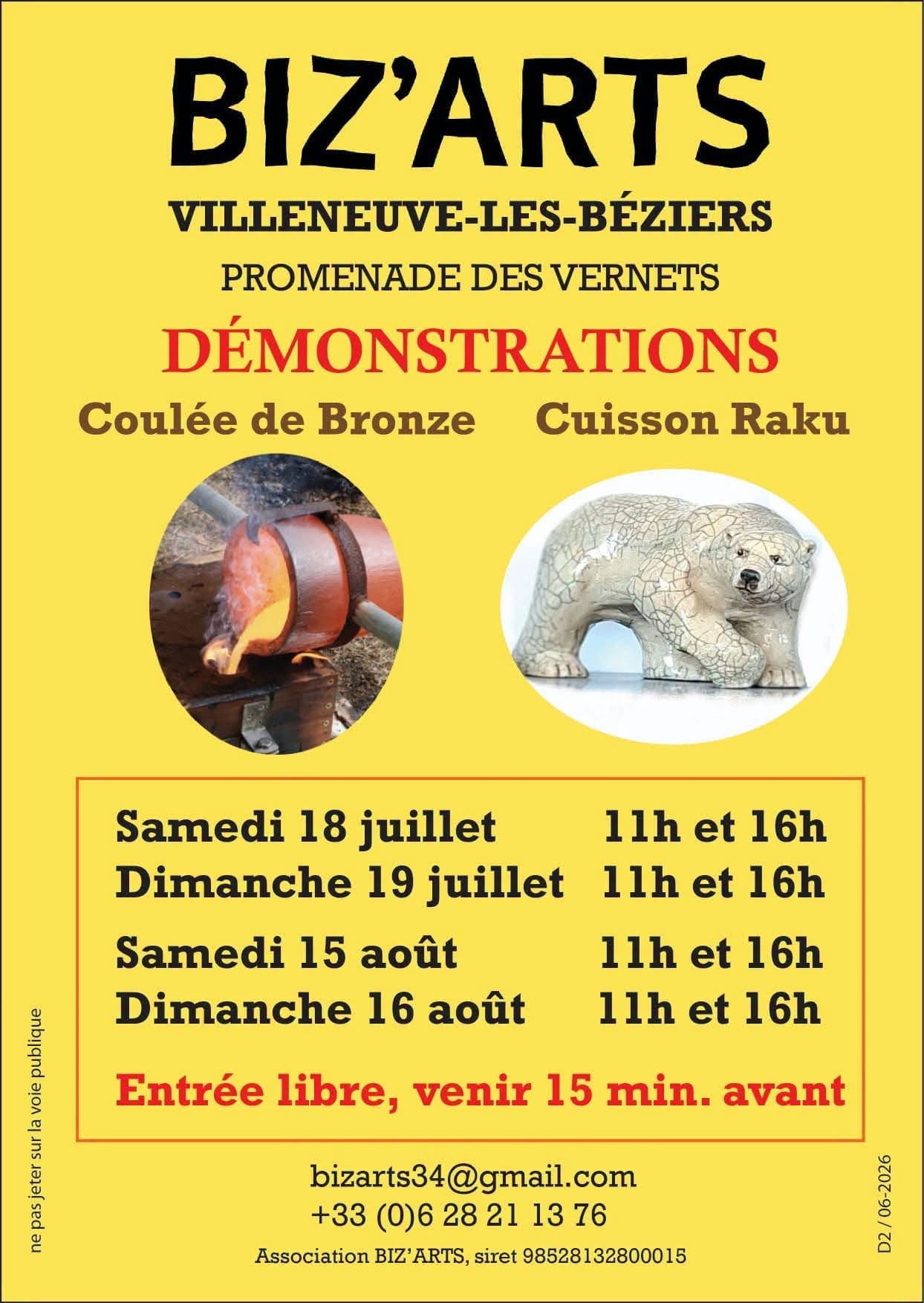 Démonstrations de coulée de bronze et de cuisson raku